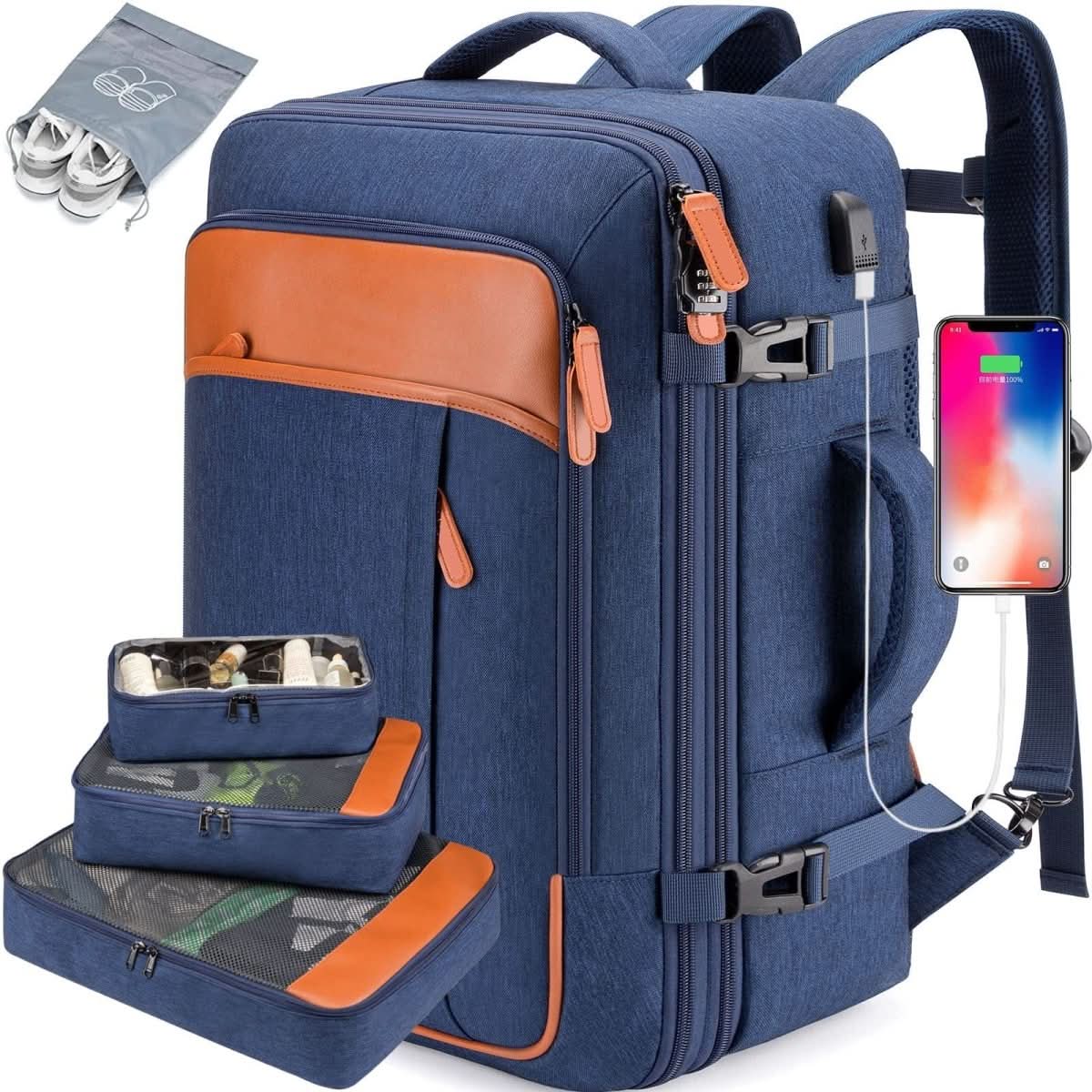 VoyageLite パック キャビン バックパック シューズコンパートメントとUSBポート付き