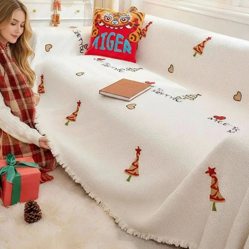 コージーネスト プラッシュ クリスマスソファブランケット フェスティブツリーデザイン 超ソフト