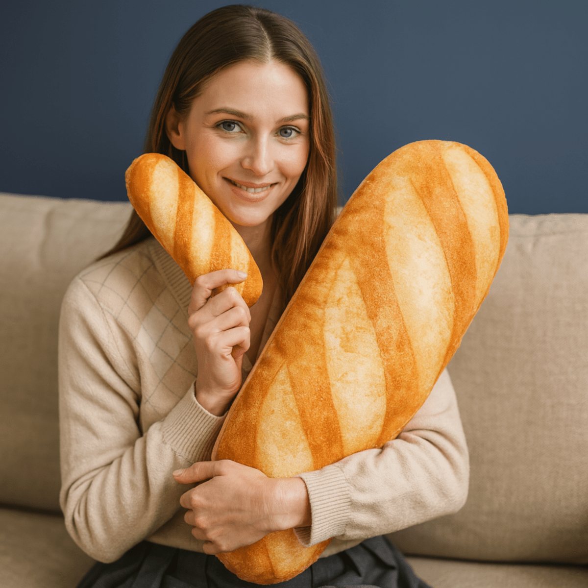 CozyNest Plüss Baguette Párna a Kényelmes Otthoni Dekoráció Kedvelőinek