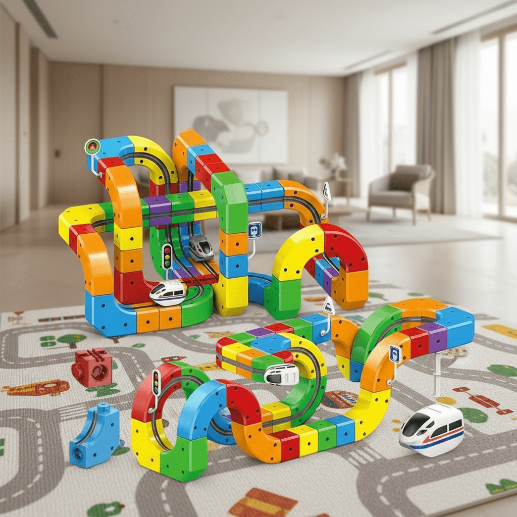 TrackForge 3D 鉄道建設キット 子供用 充電式機関車付き
