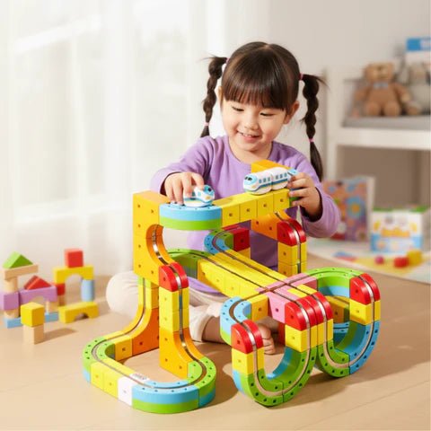 TrackForge 3D 鉄道建設キット 子供用 充電式機関車付き