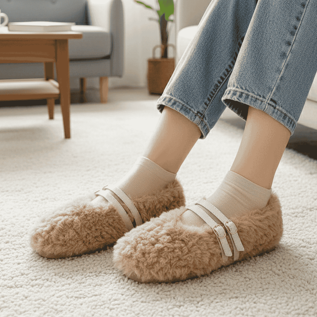 CozyNest női gyapjú szőrme bebújós mokaszin meleg és puha béléssel