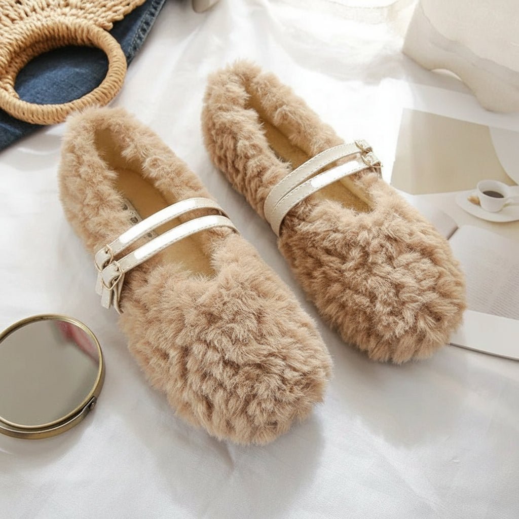 CozyNest női gyapjú szőrme bebújós mokaszin meleg és puha béléssel