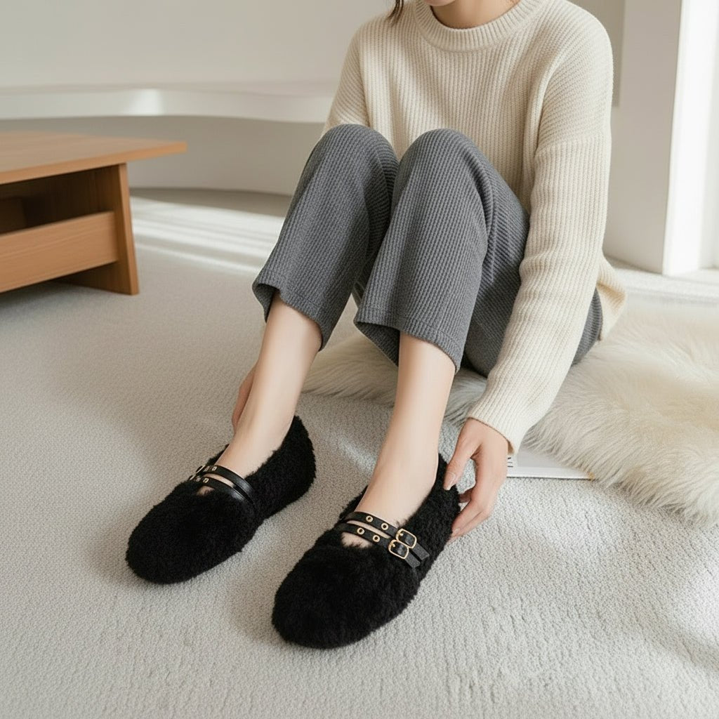 CozyNest női gyapjú szőrme bebújós mokaszin meleg és puha béléssel