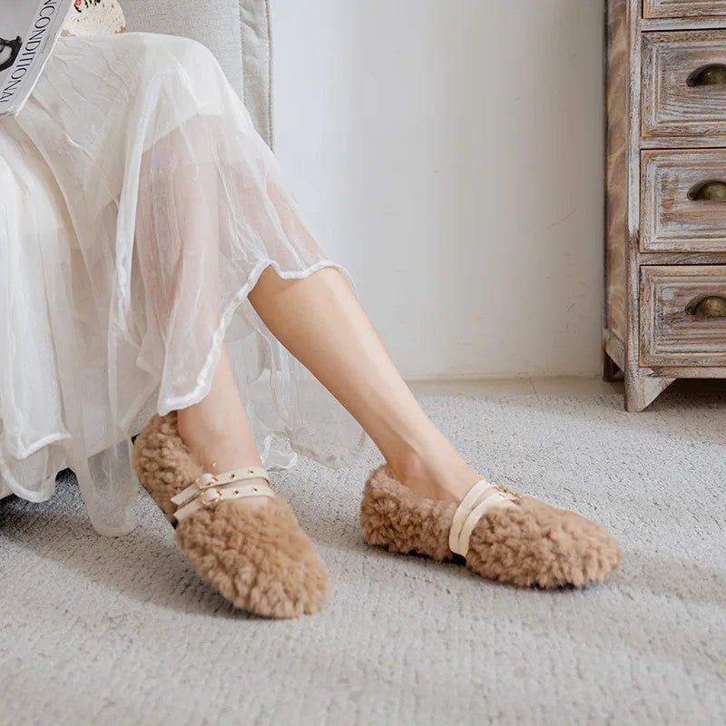 CozyNest női gyapjú szőrme bebújós mokaszin meleg és puha béléssel