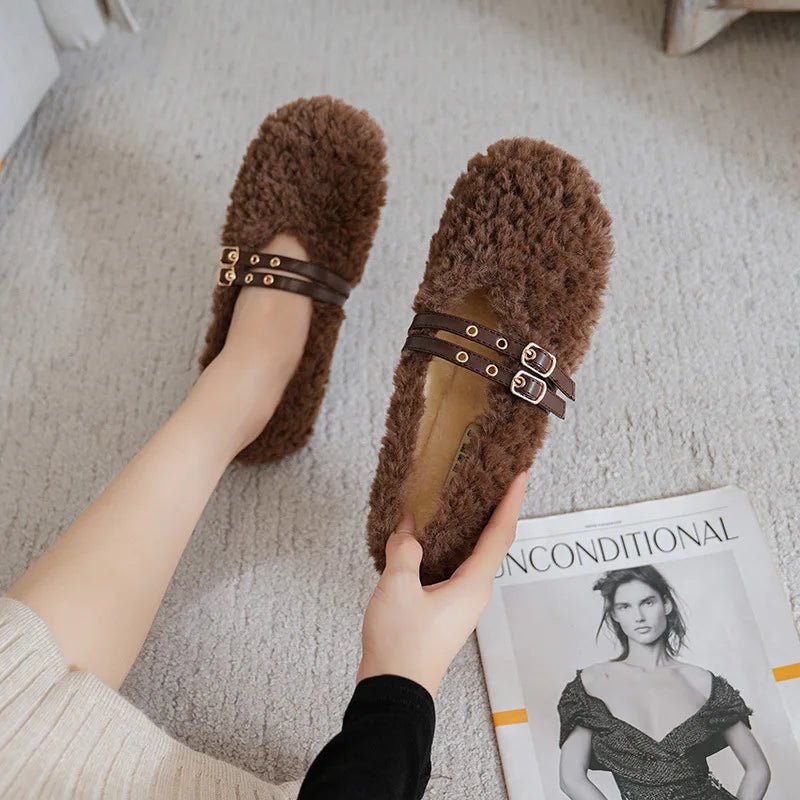 CozyNest női gyapjú szőrme bebújós mokaszin meleg és puha béléssel
