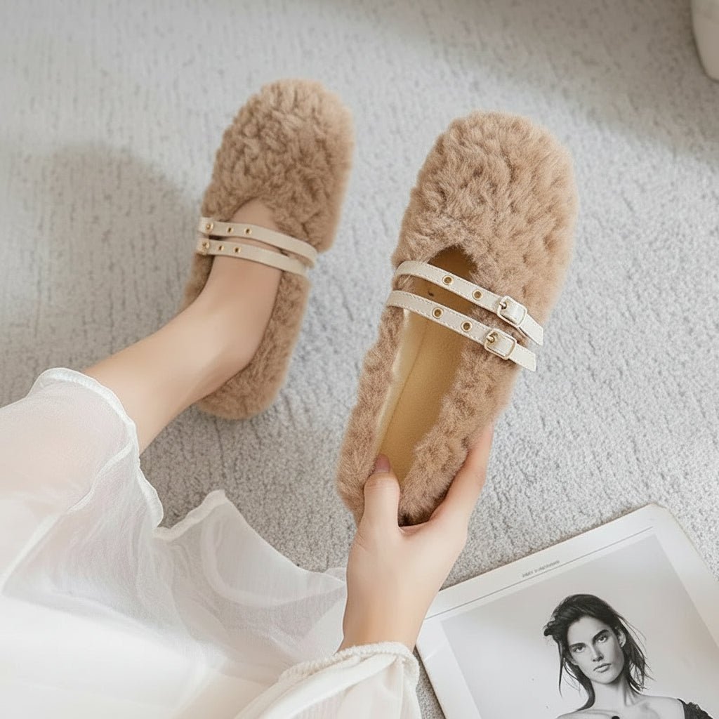 CozyNest női gyapjú szőrme bebújós mokaszin meleg és puha béléssel