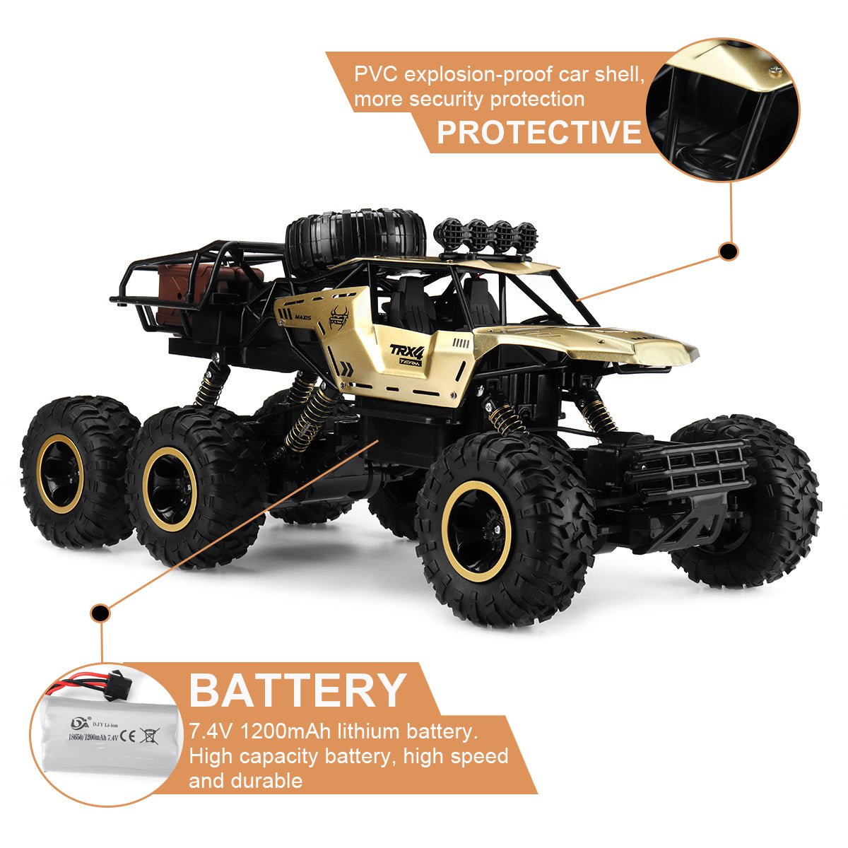 TrailRover 6WD RCモンスタートラック LEDライト付き 最大52km/h オフロードパワー
