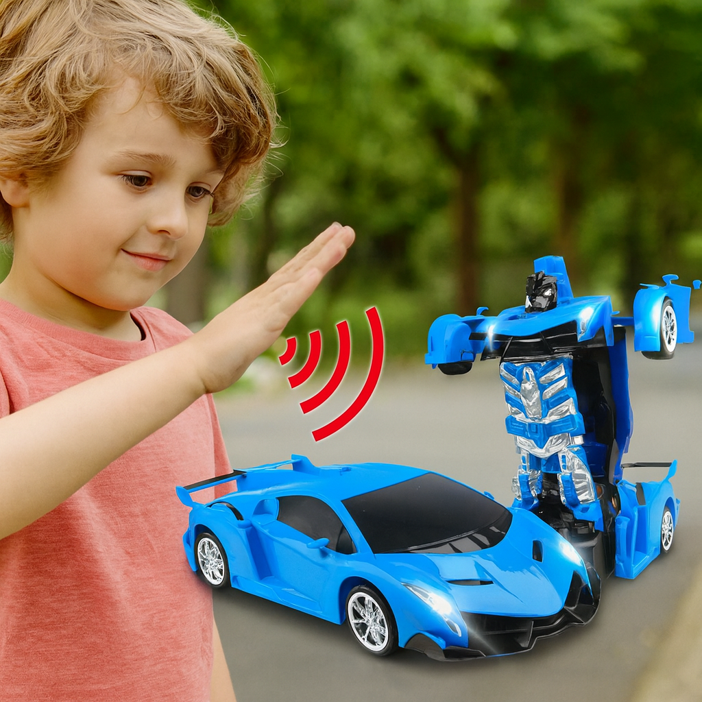 ジェスチャー操作リモコン付きLEDライト搭載変形ロボットカー