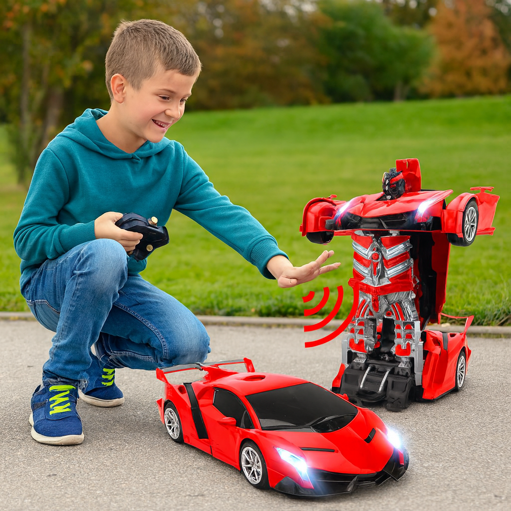 ジェスチャー操作リモコン付きLEDライト搭載変形ロボットカー