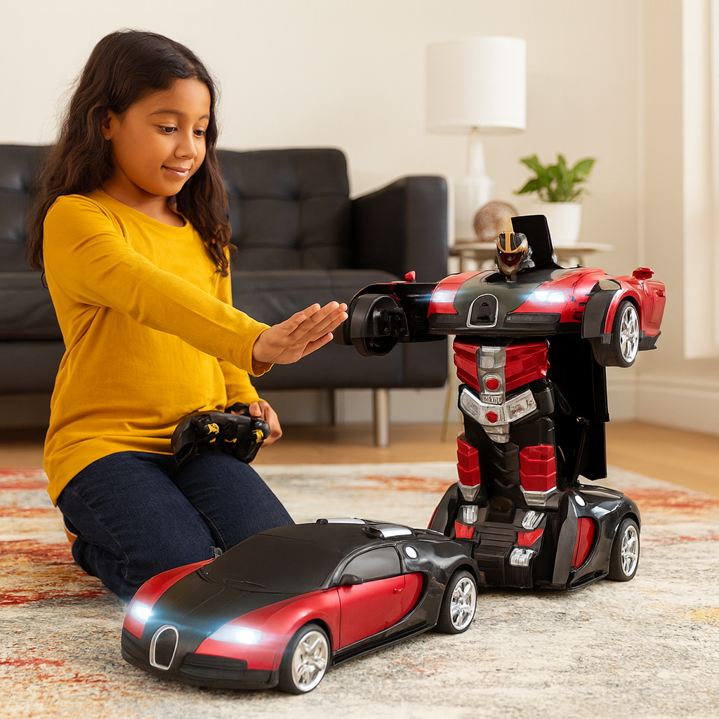 ジェスチャー操作リモコン付きLEDライト搭載変形ロボットカー
