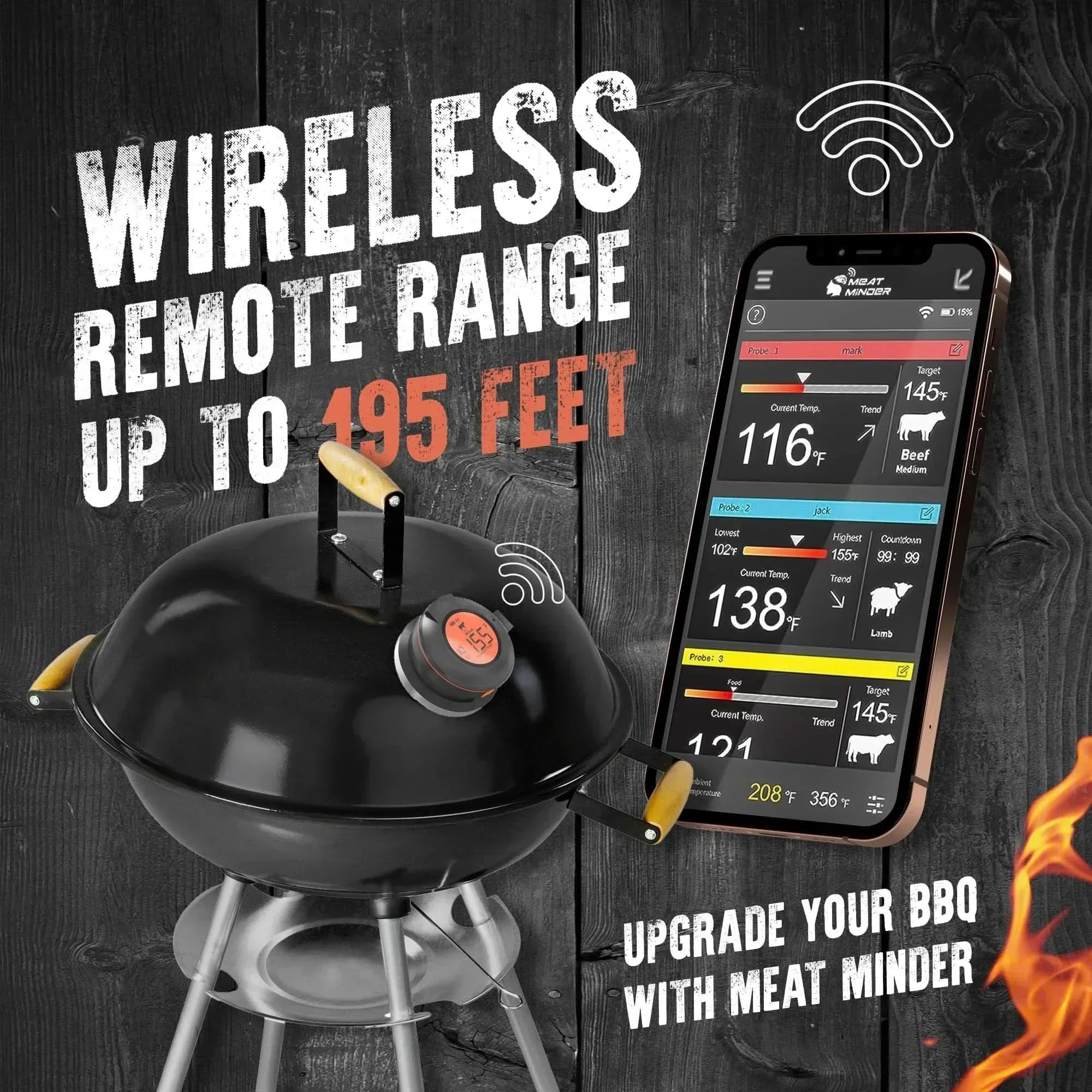 AeroTemp Pro vezeték nélküli hús hőmérő BBQ-hoz valós idejű Bluetooth kapcsolattal, négy érzékelővel