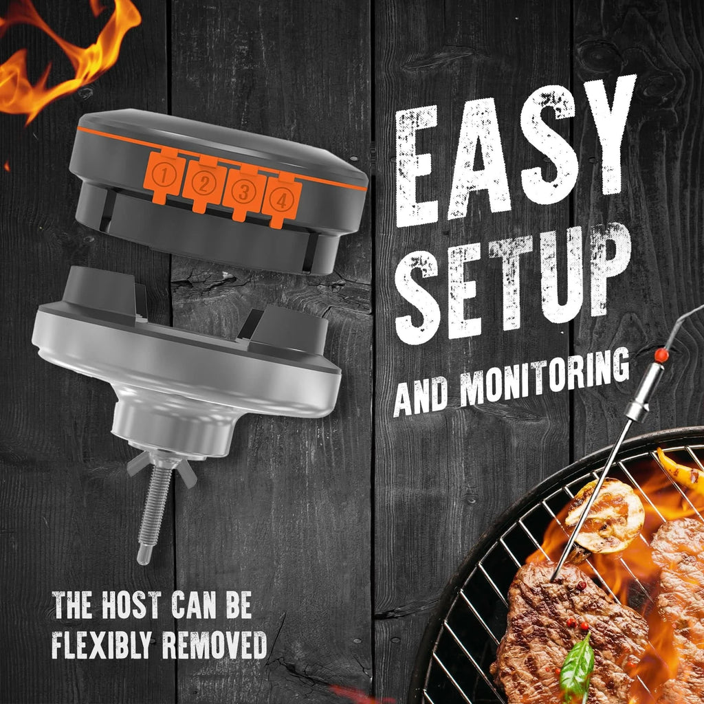 AeroTemp Pro vezeték nélküli hús hőmérő BBQ-hoz valós idejű Bluetooth kapcsolattal, négy érzékelővel