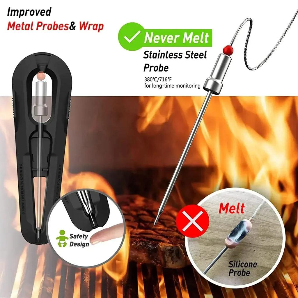 AeroTemp Pro vezeték nélküli hús hőmérő BBQ-hoz valós idejű Bluetooth kapcsolattal, négy érzékelővel