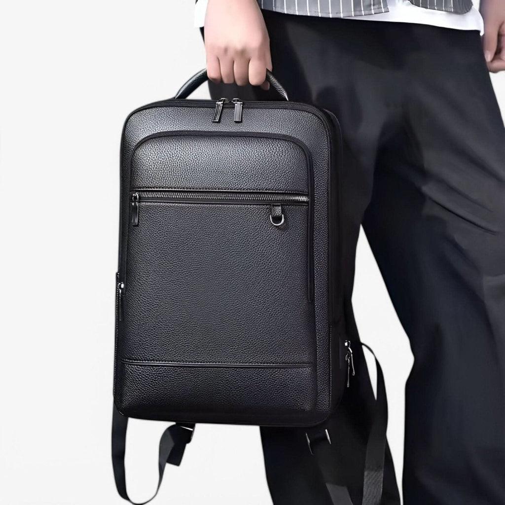 Elegáns bőr hátizsák USB-porttal 15,6 hüvelykes laptophoz, uniszex