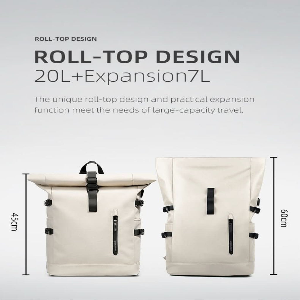 AeroTrail bővíthető rolltop hátizsák laptoprekesszel ingázóknak
