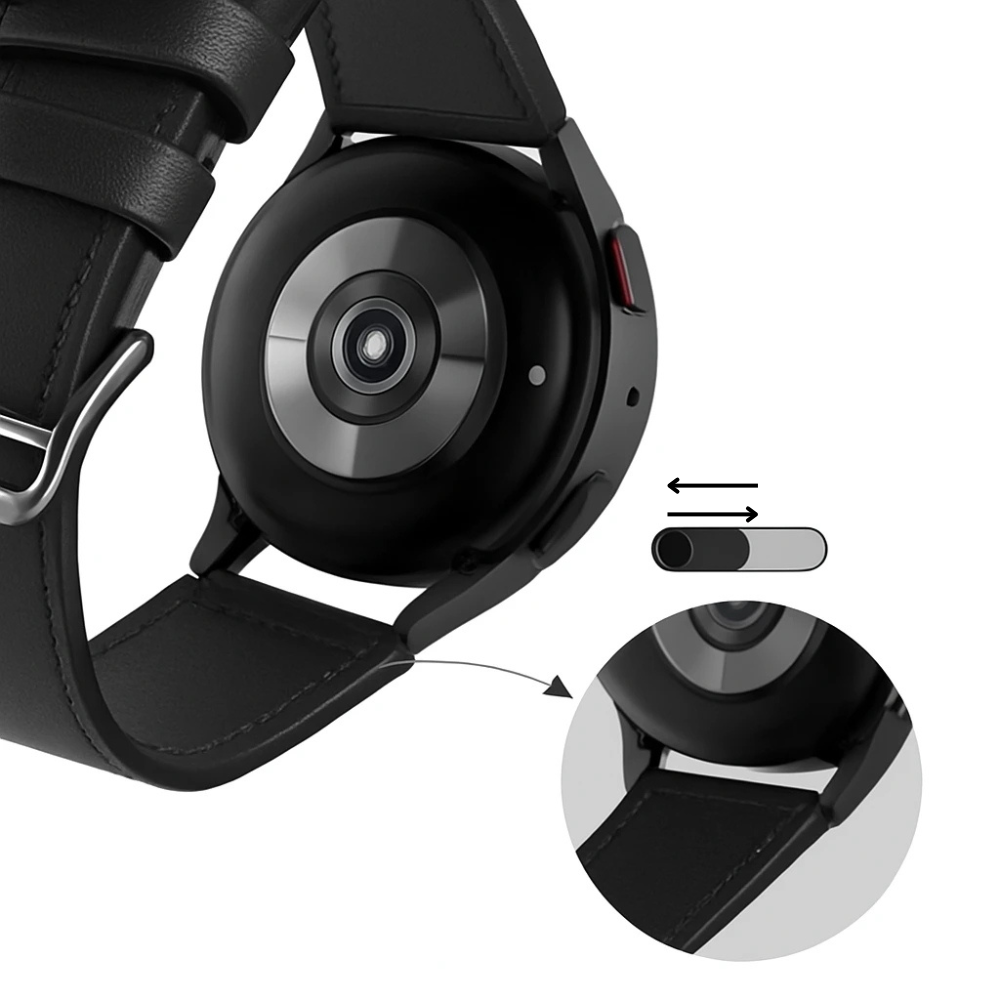 Fekete modern bőrszíj Samsung Galaxy Watch 3 45 mm-hez