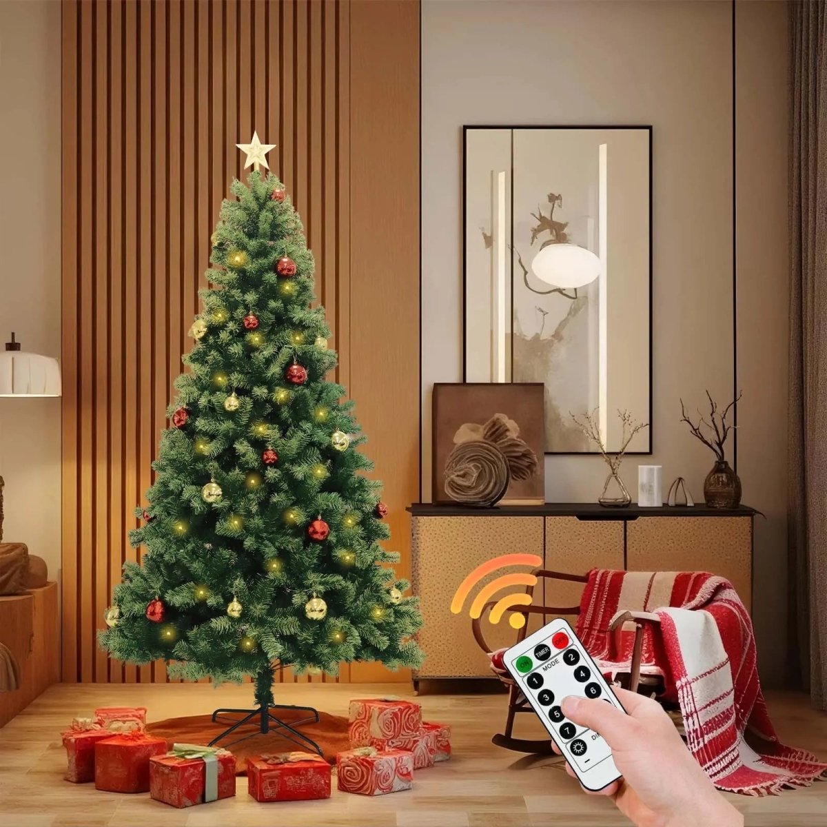 LumaSpruce LED 人工クリスマスツリー 8種類の華やかなライトパターン付き