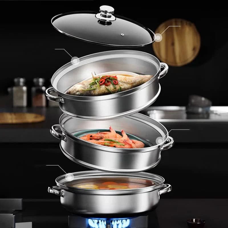 AeroChef 3 szintes rozsdamentes acél pároló üvegfedővel