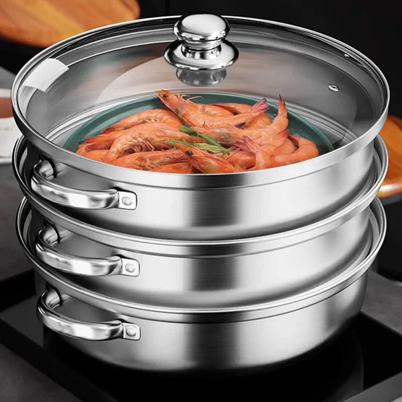 AeroChef 3 szintes rozsdamentes acél pároló üvegfedővel