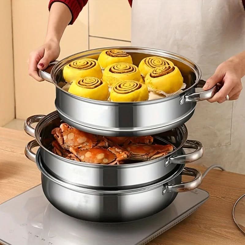 AeroChef 3 szintes rozsdamentes acél pároló üvegfedővel