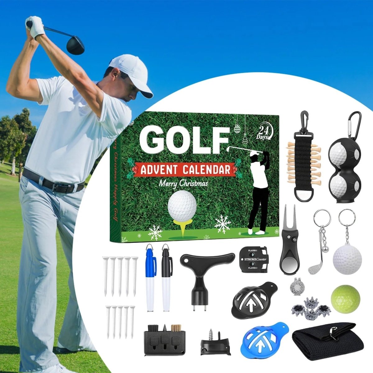 BirdieBox 2025 Végső Golf Adventi Naptár 24 Napos Kiegészítőkkel Golfrajongóknak