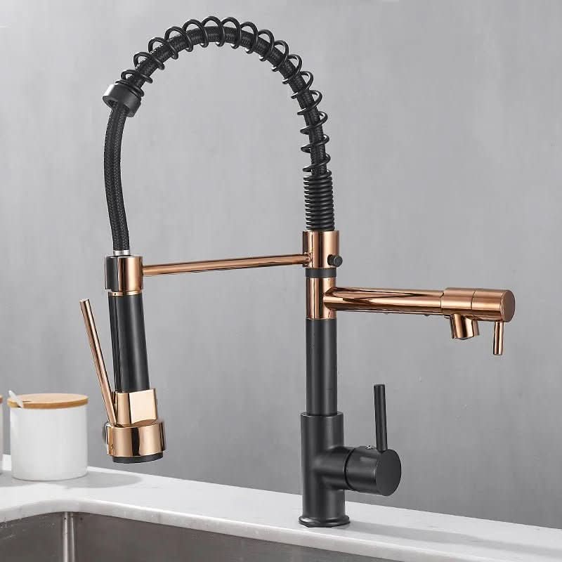 AeroFlow Kitchen Faucet With Dual Spout In Black Gold Finish For Style Savvy Homes