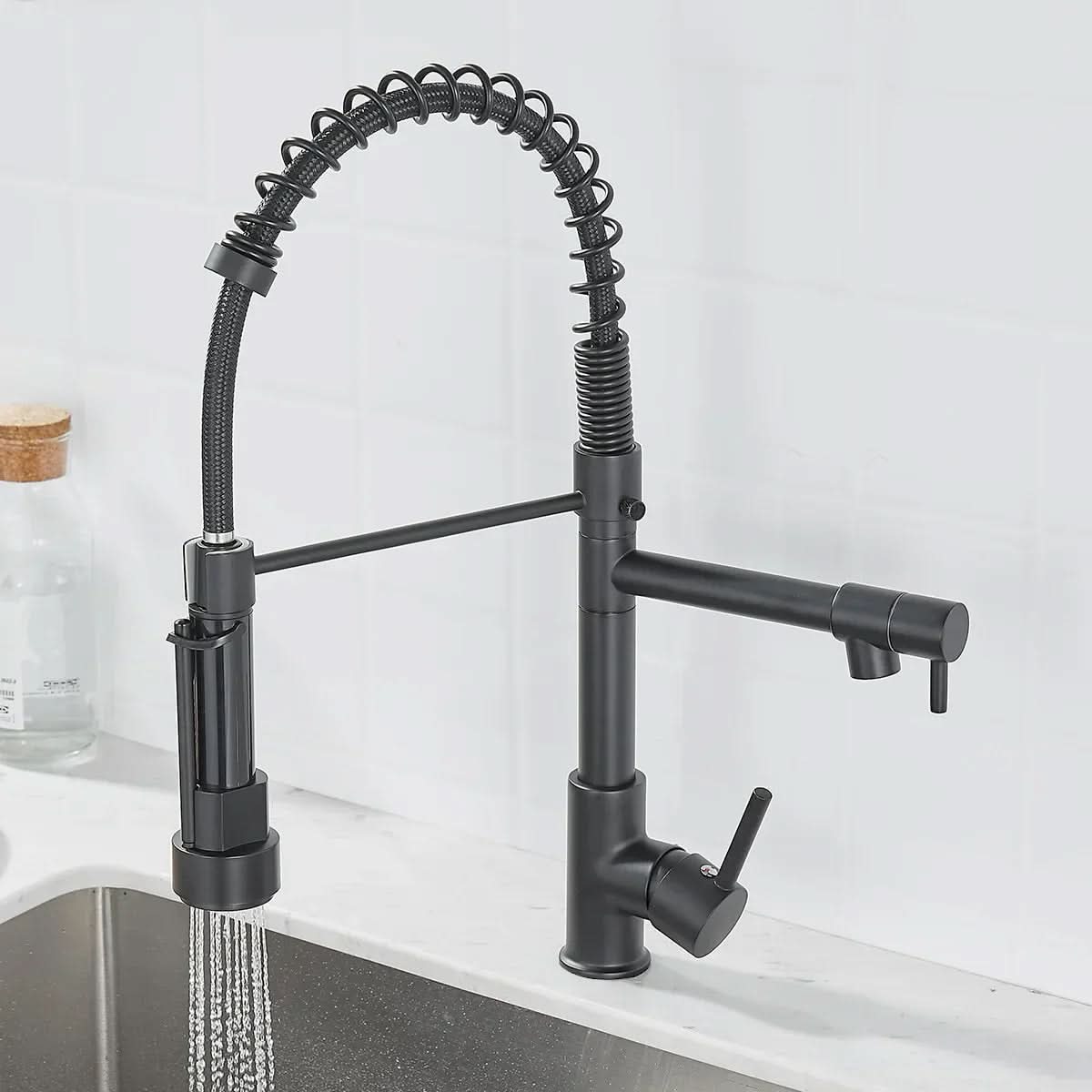 AeroFlow Kitchen Faucet With Dual Spout In Black Gold Finish For Style Savvy Homes