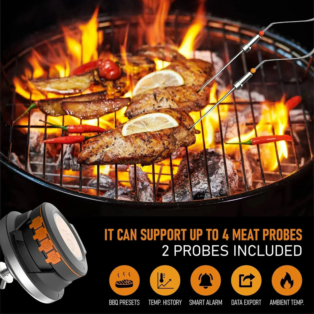 AeroTemp Pro vezeték nélküli hús hőmérő BBQ-hoz valós idejű Bluetooth kapcsolattal, négy érzékelővel