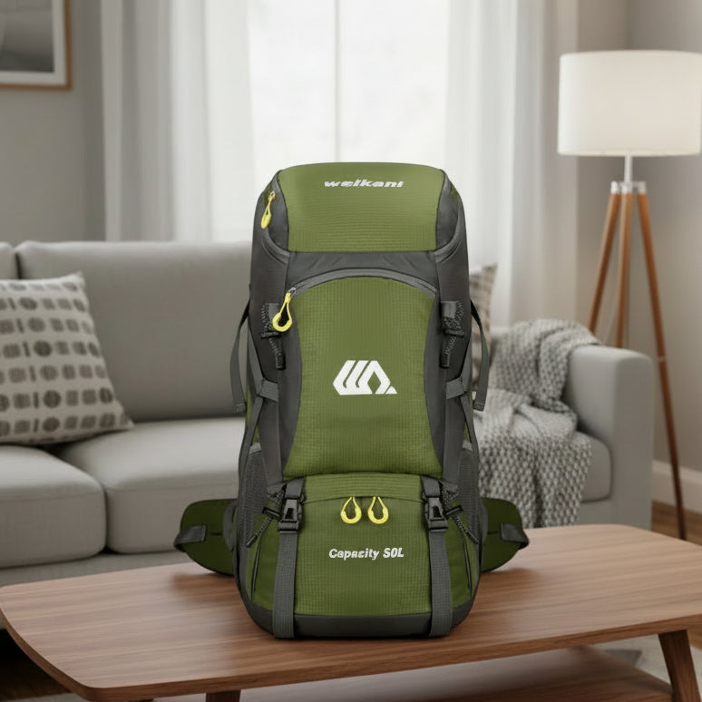 SummitForge 50L ハイキングバックパック 通気性バックパネルとシューズ収納付き