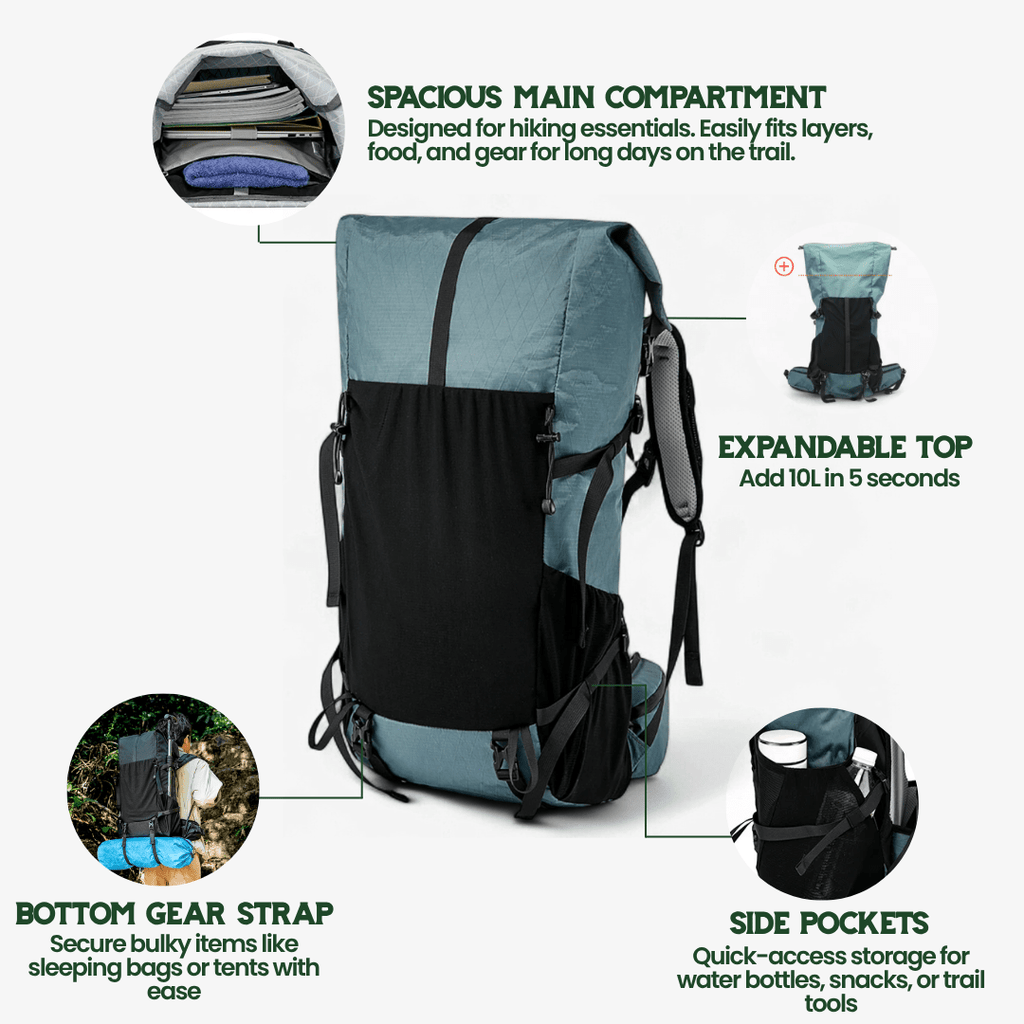 AeroTrail 50L ultrakönnyű, bővíthető kalandtáska rolltop záródással