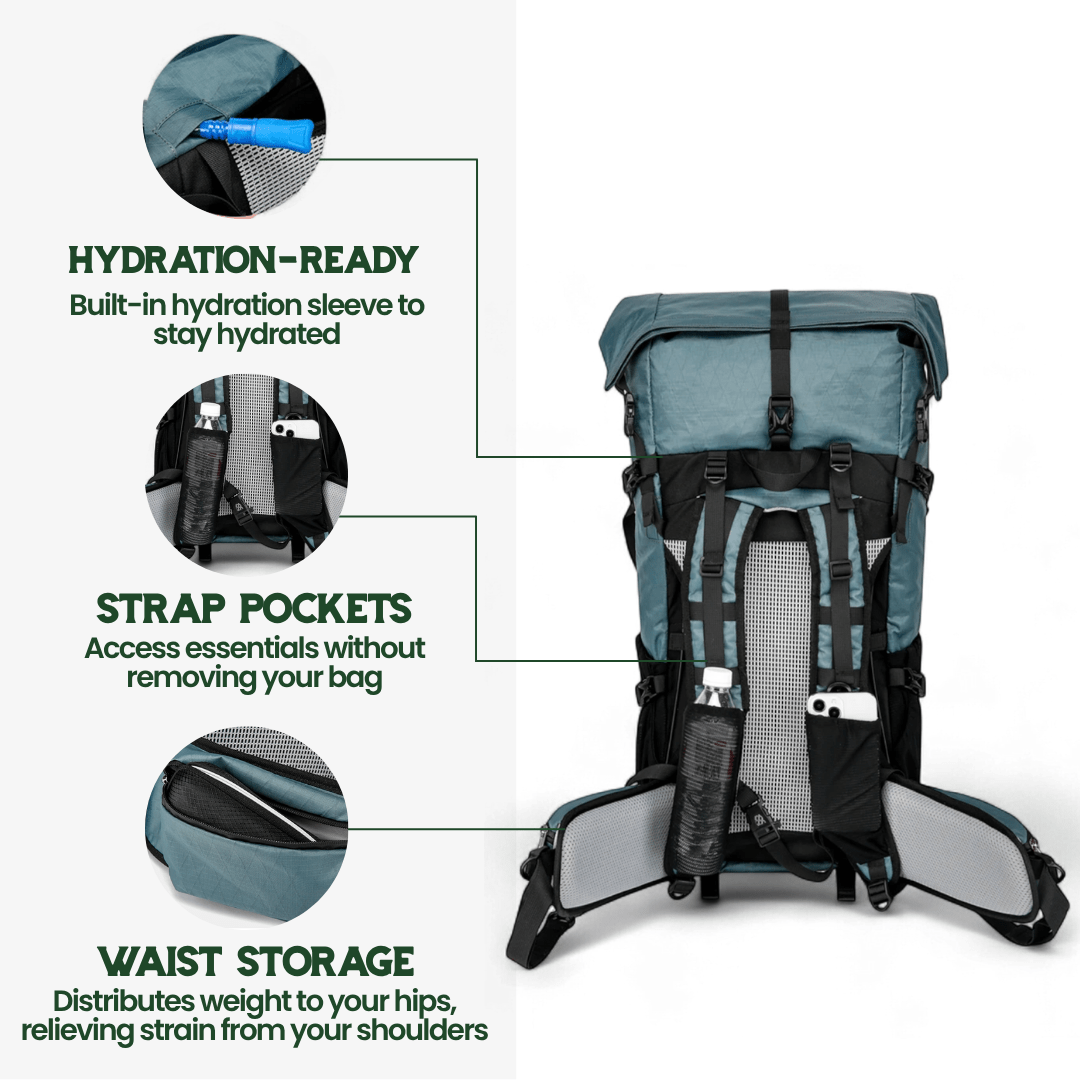 AeroTrail 50L ultrakönnyű, bővíthető kalandtáska rolltop záródással