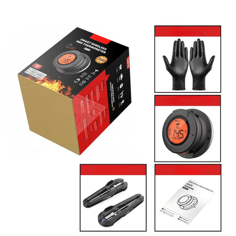 AeroTemp Pro vezeték nélküli hús hőmérő BBQ-hoz valós idejű Bluetooth kapcsolattal, négy érzékelővel