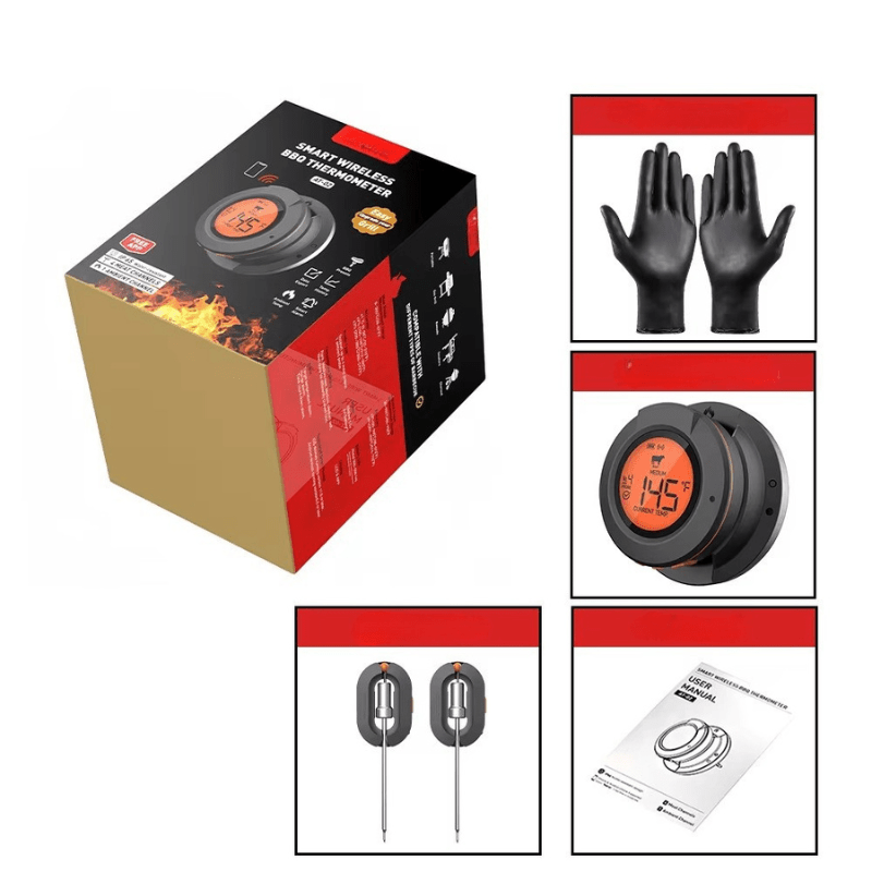AeroTemp Pro vezeték nélküli hús hőmérő BBQ-hoz valós idejű Bluetooth kapcsolattal, négy érzékelővel