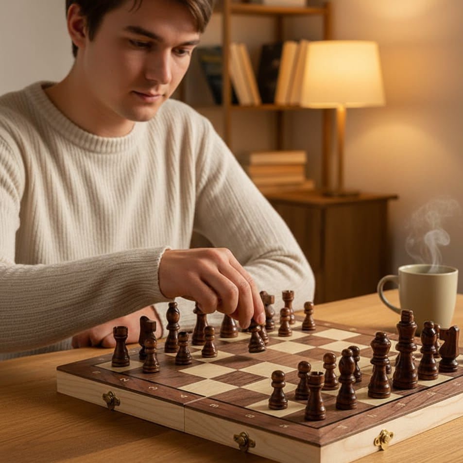 VoyageChess コンパクト マグネット式 木製チェスボード 携帯に便利で楽しい