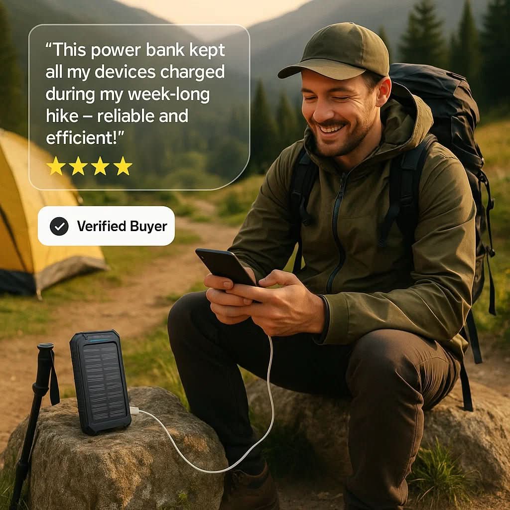 AquaShield vízálló napelemes power bank 10000mAh, dupla USB, kültéri kalandokhoz