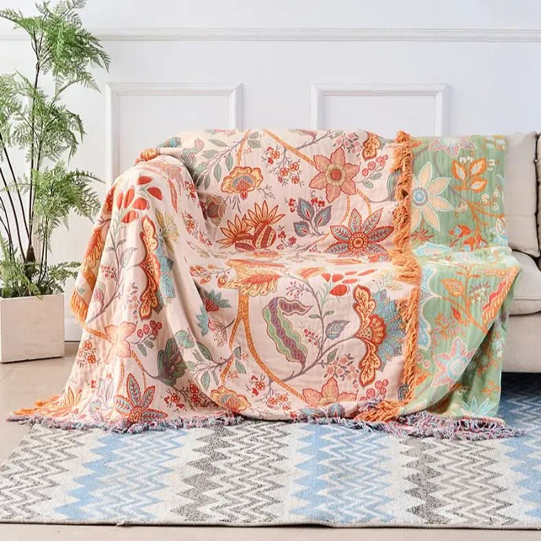 LoomHaven pamut kétoldalas takaró jacquard mintával boho dekor kedvelőknek