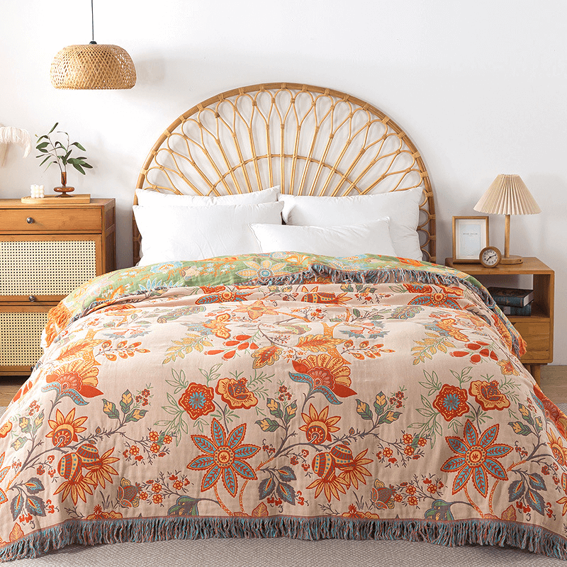 LoomHaven pamut kétoldalas takaró jacquard mintával boho dekor kedvelőknek