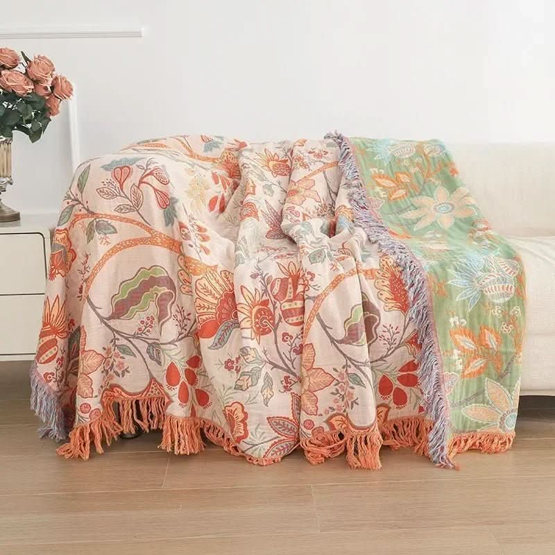 LoomHaven pamut kétoldalas takaró jacquard mintával boho dekor kedvelőknek