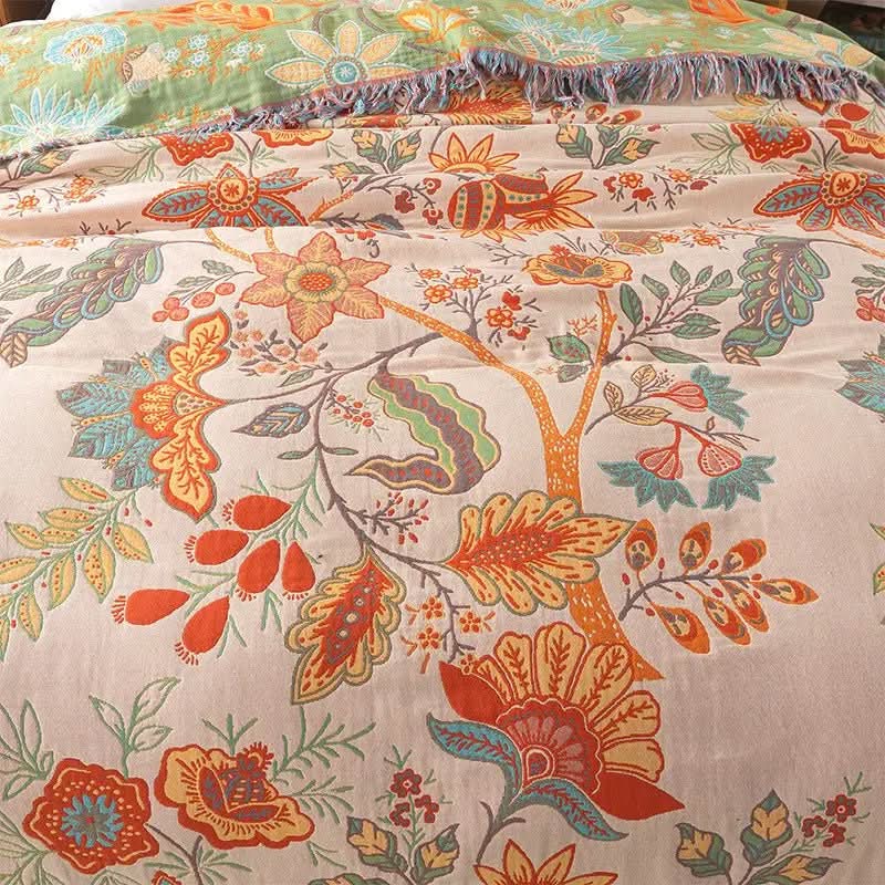 LoomHaven pamut kétoldalas takaró jacquard mintával boho dekor kedvelőknek