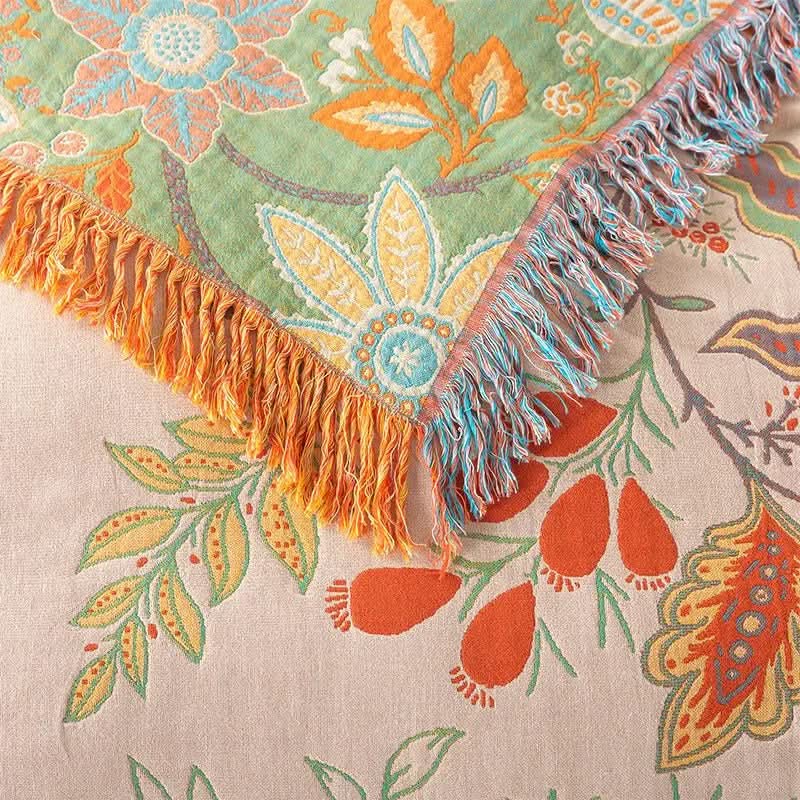 LoomHaven pamut kétoldalas takaró jacquard mintával boho dekor kedvelőknek