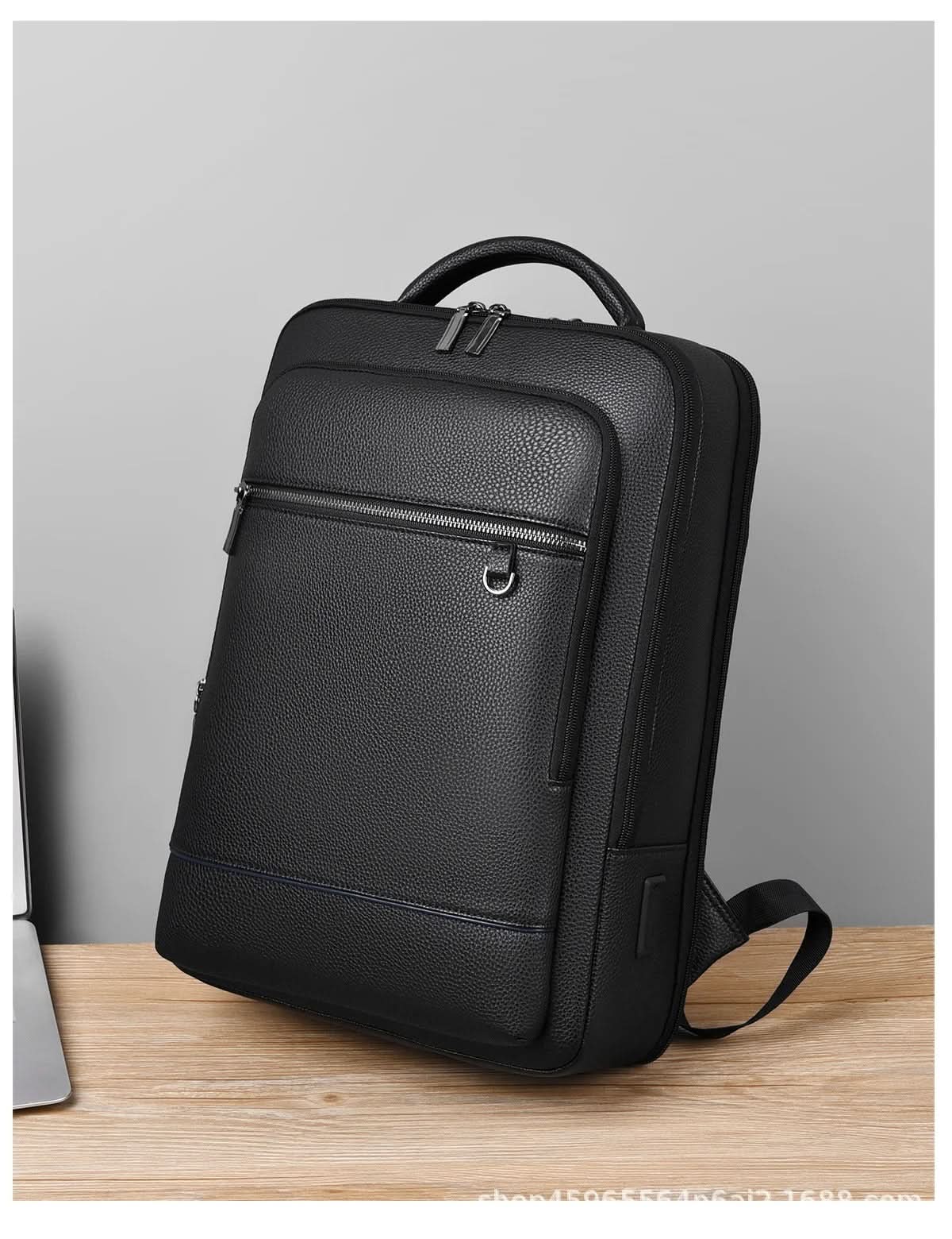 Elegáns bőr hátizsák USB-porttal 15,6 hüvelykes laptophoz, uniszex