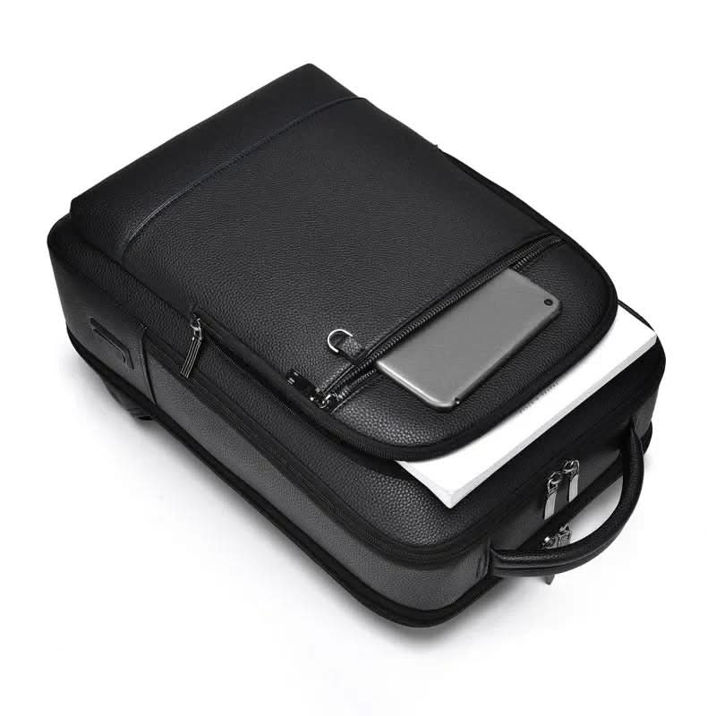 Elegáns bőr hátizsák USB-porttal 15,6 hüvelykes laptophoz, uniszex