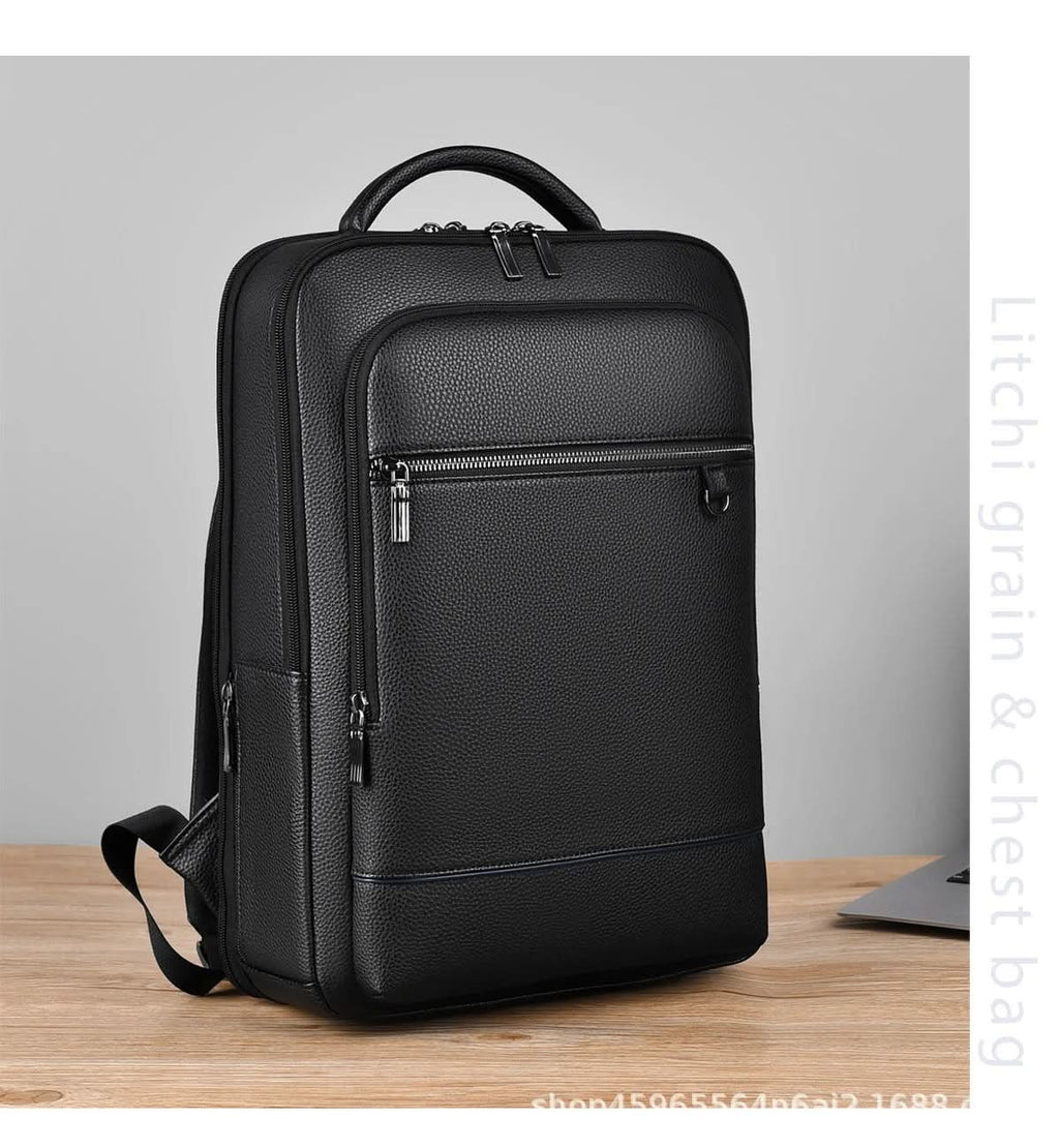 Elegáns bőr hátizsák USB-porttal 15,6 hüvelykes laptophoz, uniszex