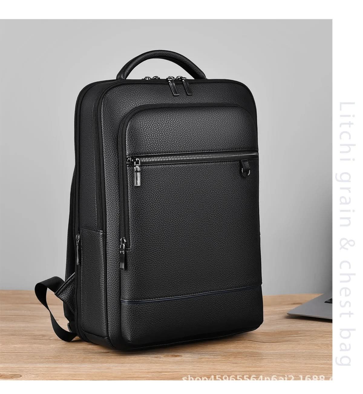 Elegáns bőr hátizsák USB-porttal 15,6 hüvelykes laptophoz, uniszex