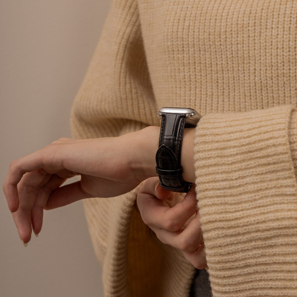 Apple Watch krokodilbőr mintás bőrszíj fekete színben