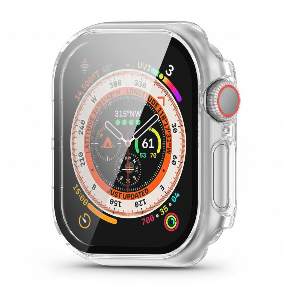 Apple Watch kemény tok üvegborítással, átlátszó