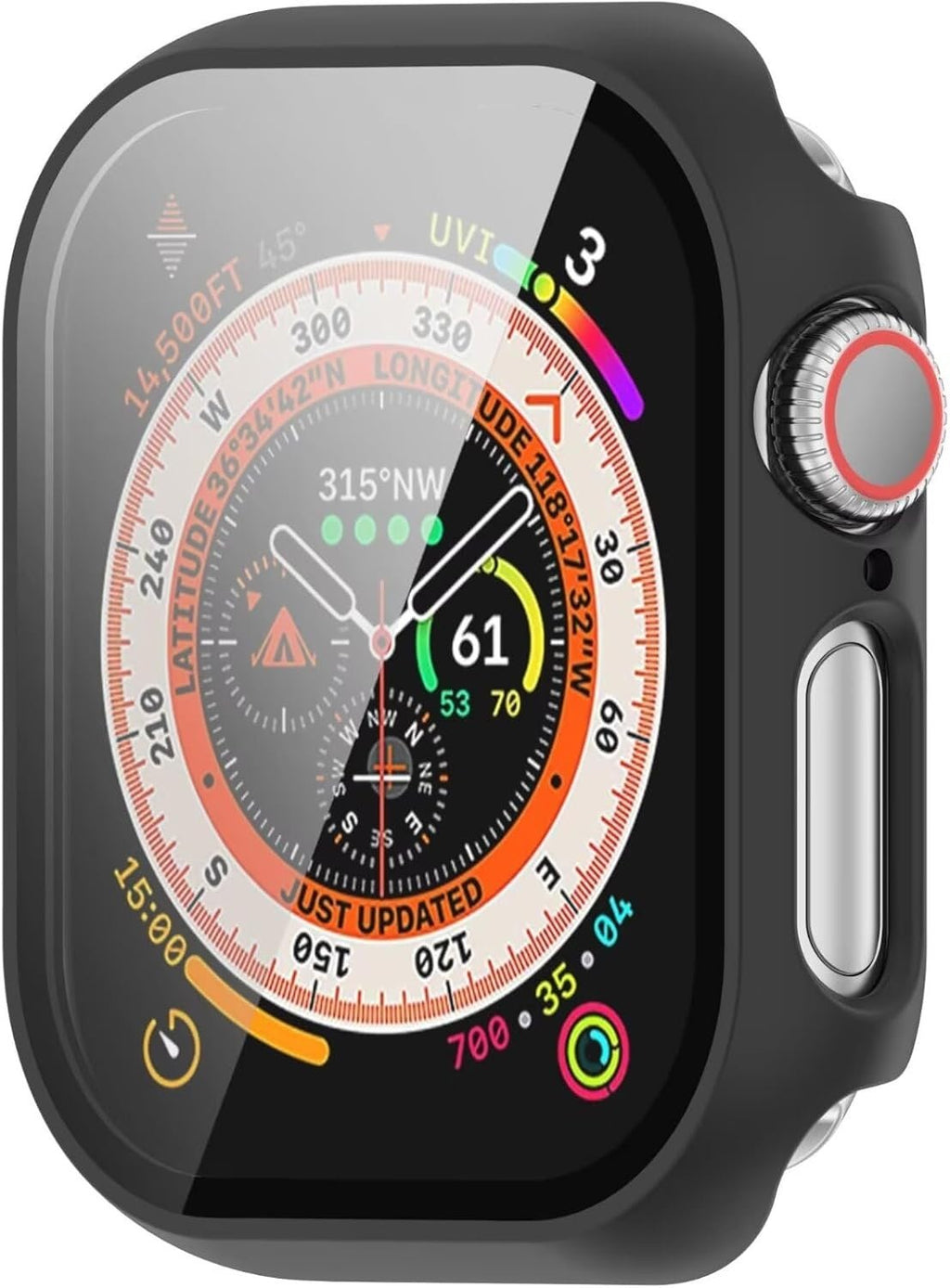 Apple Watch védőtok üvegborítással, fekete színben