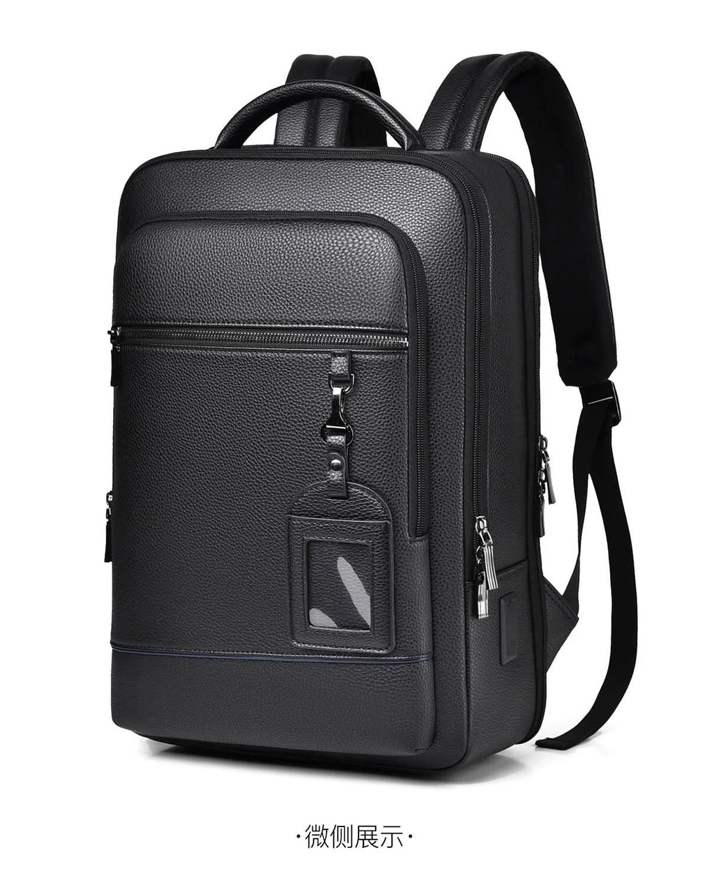 Elegáns bőr hátizsák USB-porttal 15,6 hüvelykes laptophoz, uniszex