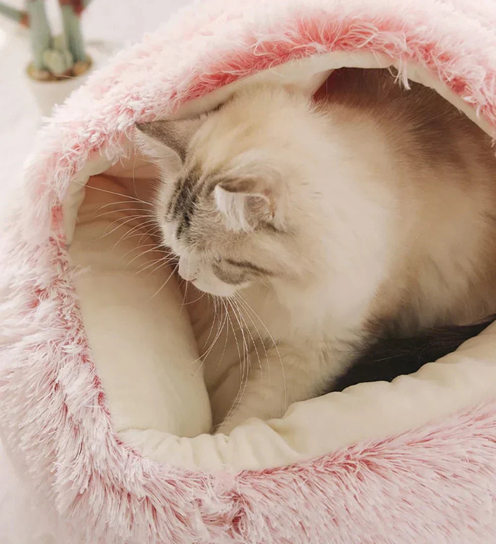不安なペットのためのやわらかく落ち着くネスト型犬猫用ベッド